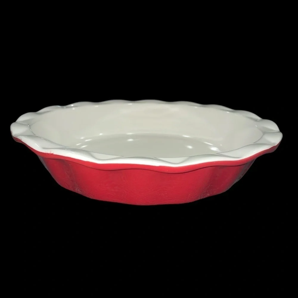 Crofton Vintage Scalloped Red & White Stoneware Pie Dish Pie Lovers Collection
